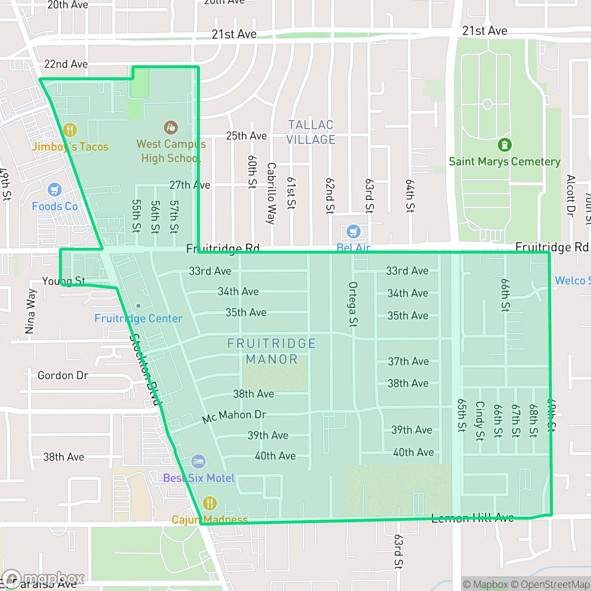 Map showing the location of Fruitridge Manor, Sacramento, CA