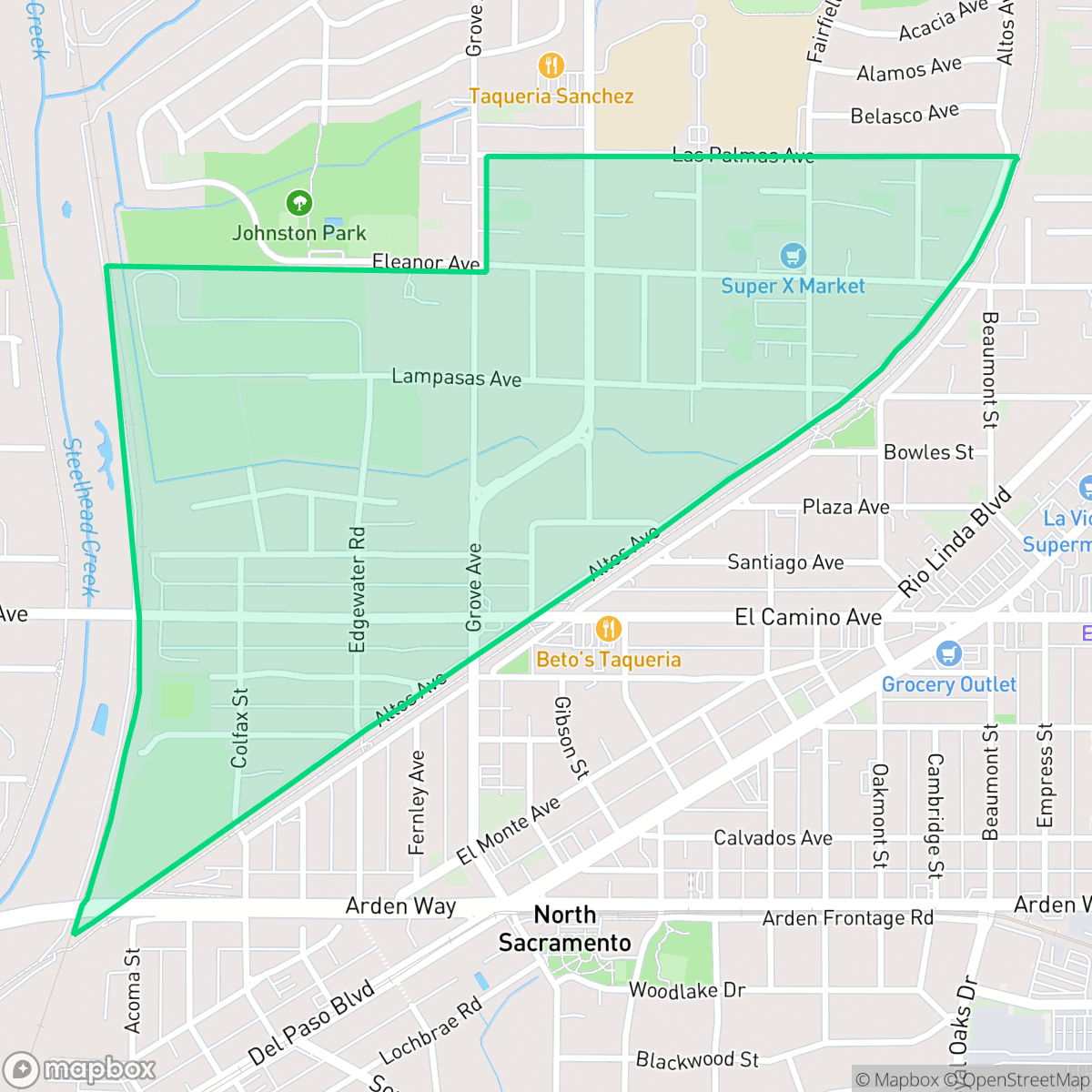 Map showing the location of Noralto, Sacramento, CA