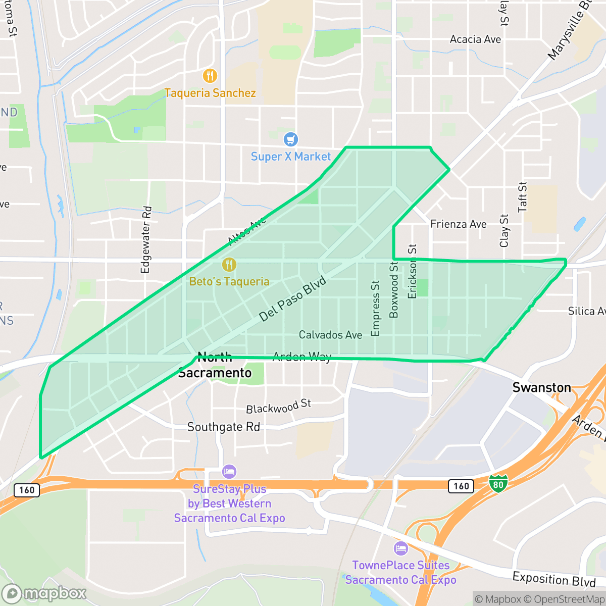 Map showing the location of Old North Sacramento, Sacramento, CA