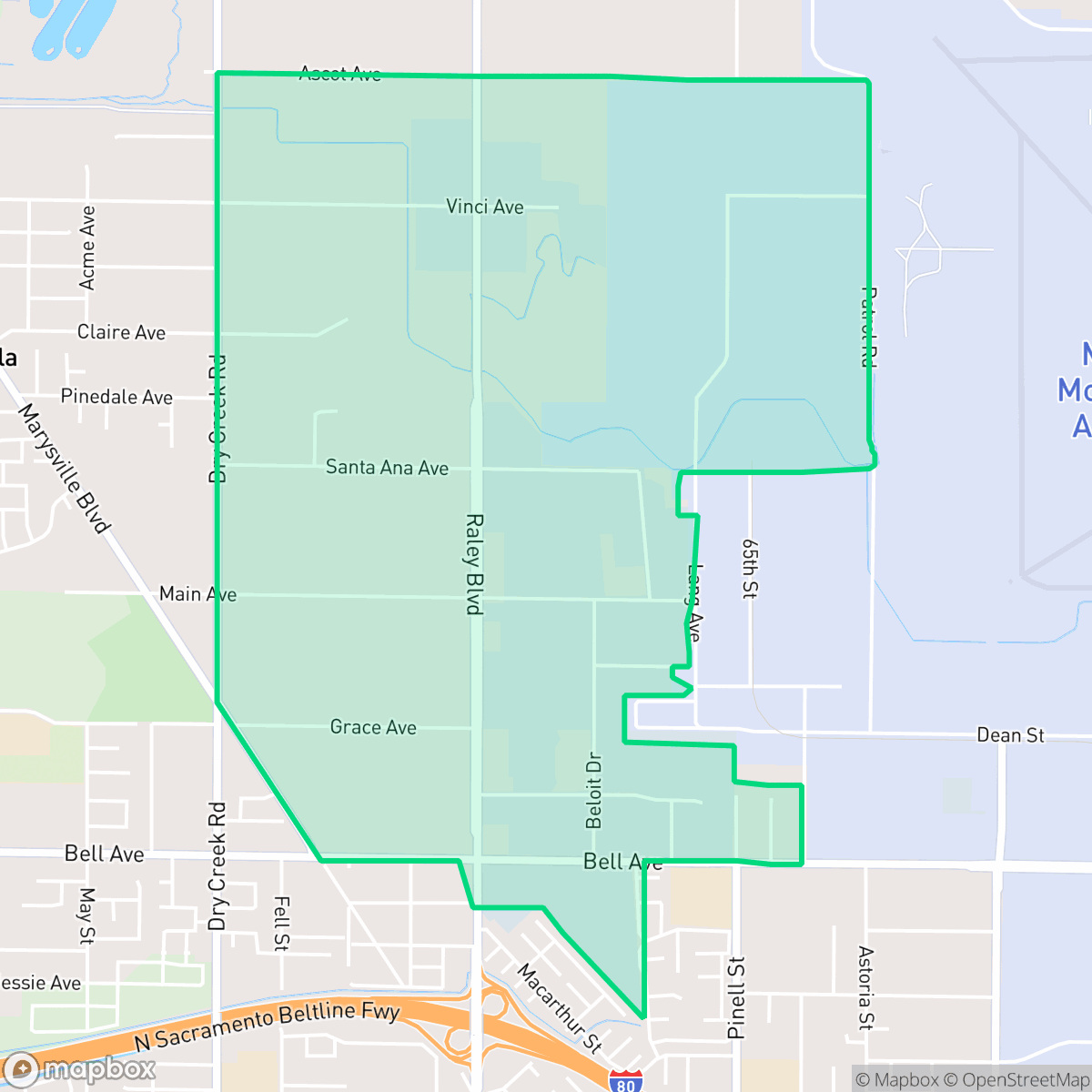 Map showing the location of Raley Industrial Park, Sacramento, CA