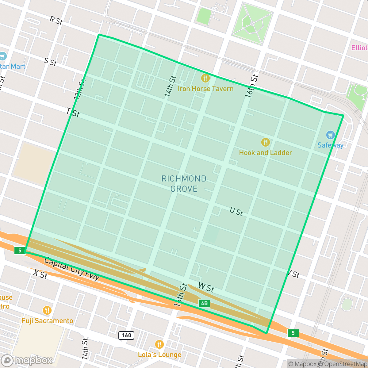 Map showing the location of Richmond Grove, Sacramento, CA