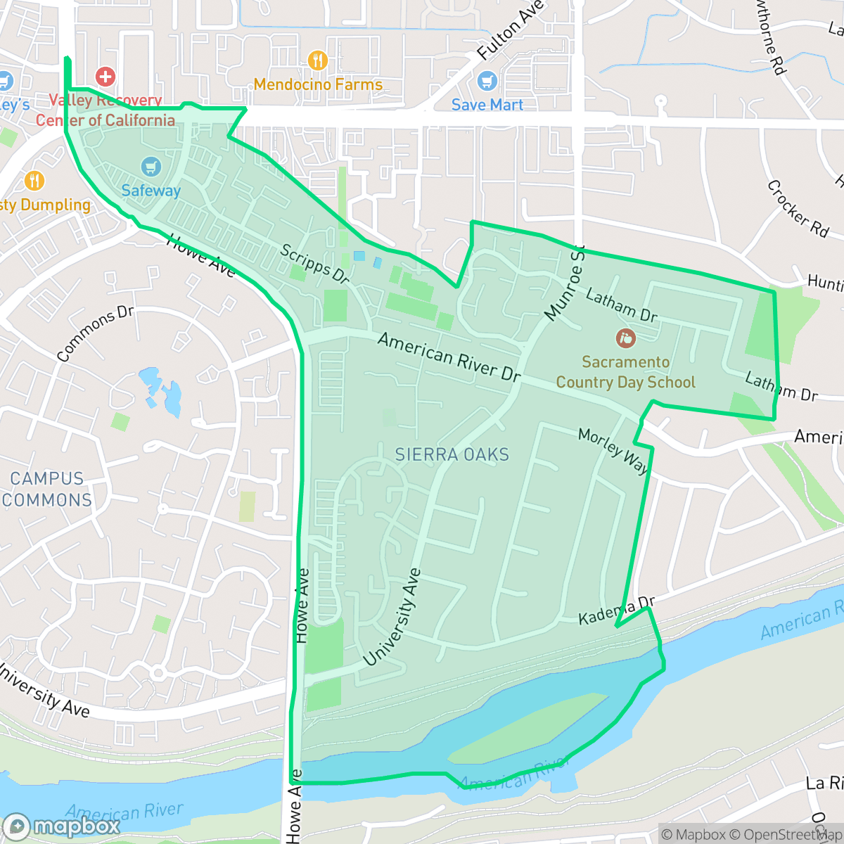 Map showing the location of Sierra Oaks, Sacramento, CA