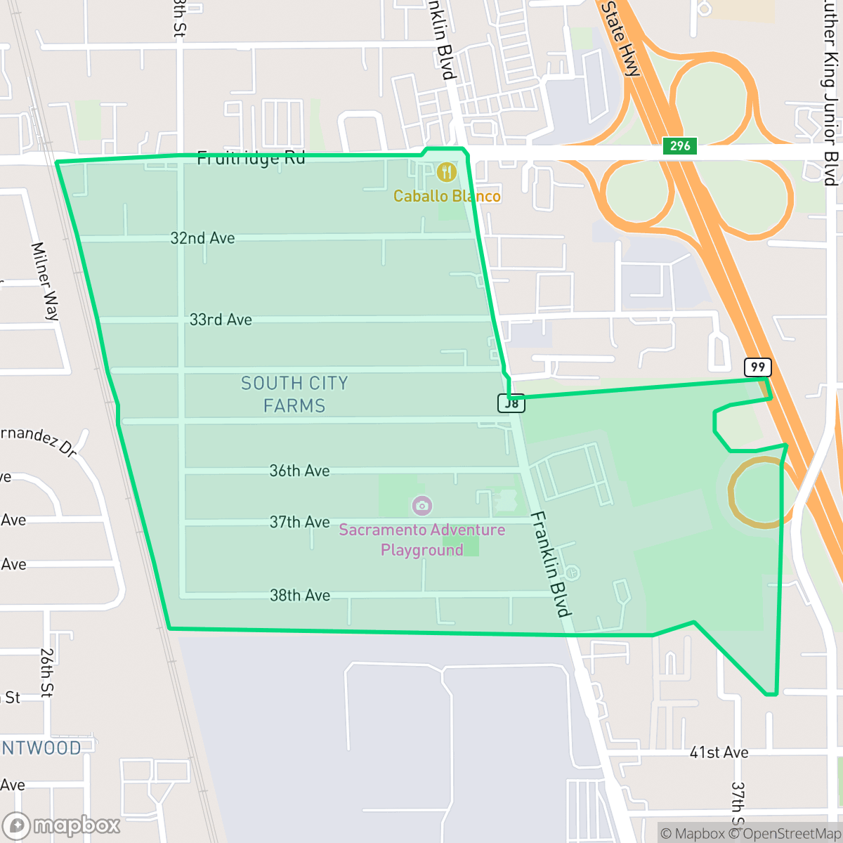 Map showing the location of South City Farms, Sacramento, CA