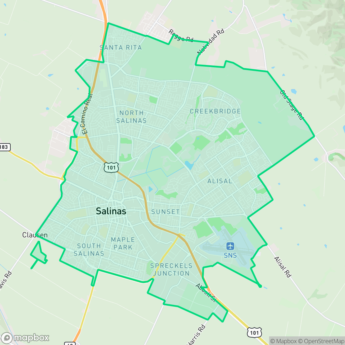 Map showing the location of Salinas, CA — coverage area