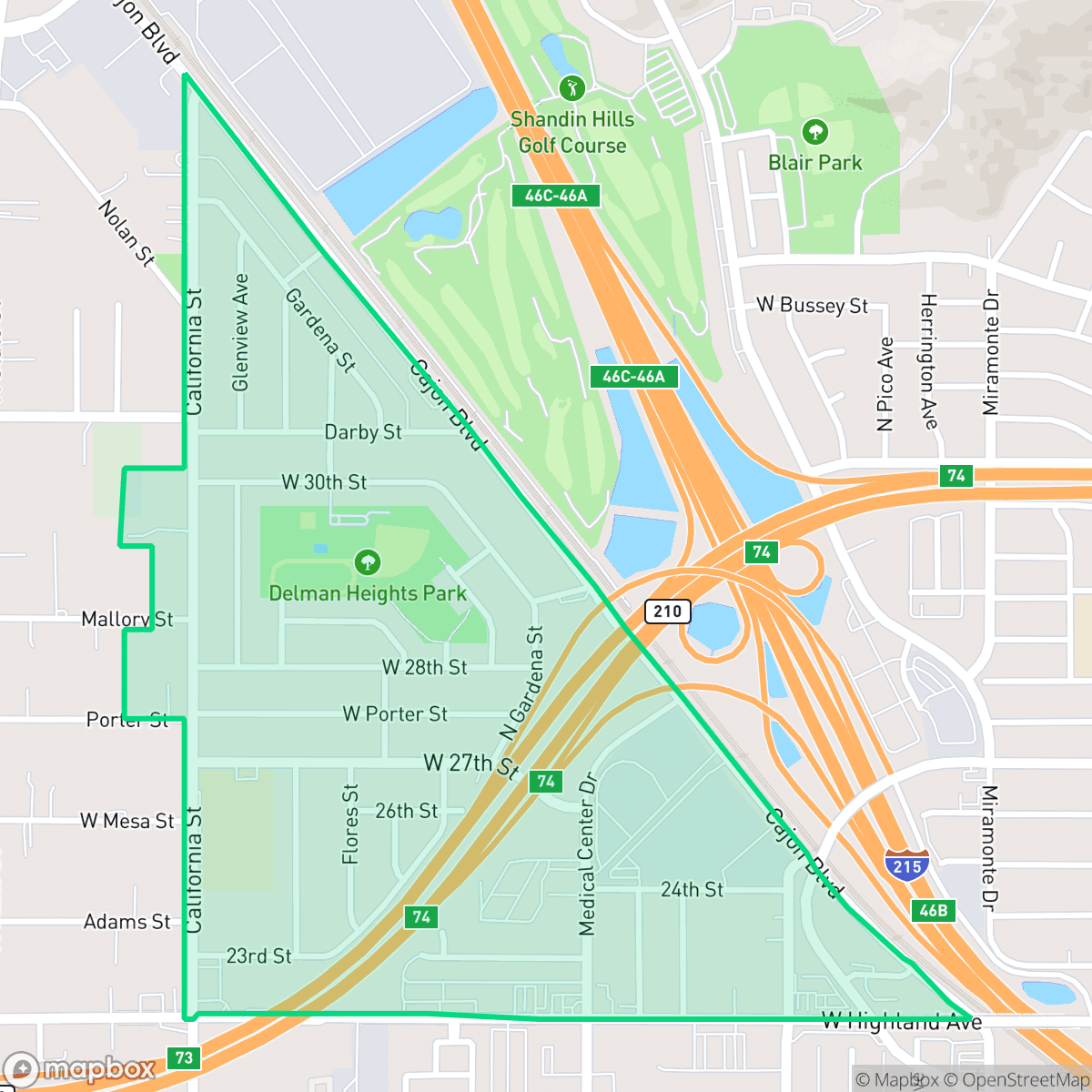 Map showing the location of Delman, San Bernardino, CA