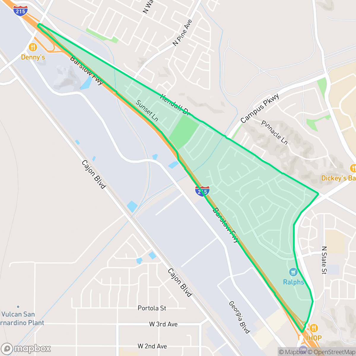 Map showing the location of Kendall, San Bernardino, CA