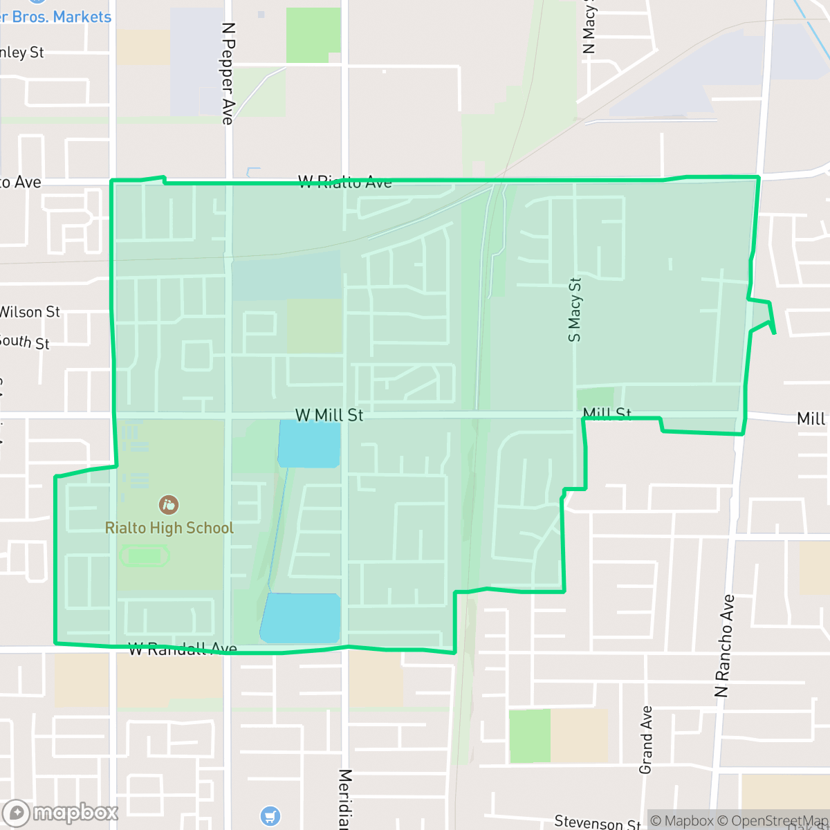 Map showing the location of Rancho West, San Bernardino, CA