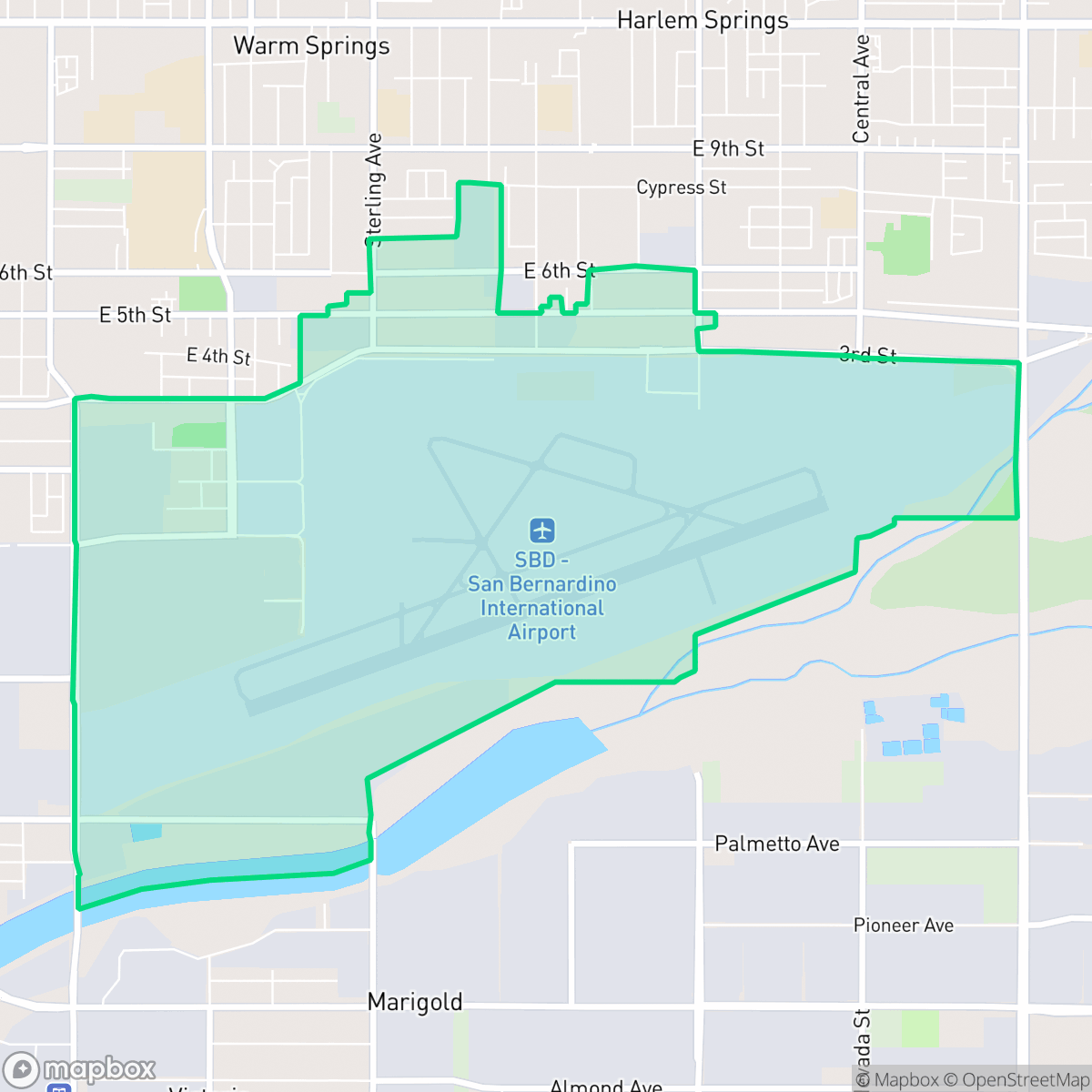 Map showing the location of San Bernardino International Airport, San Bernardino, CA