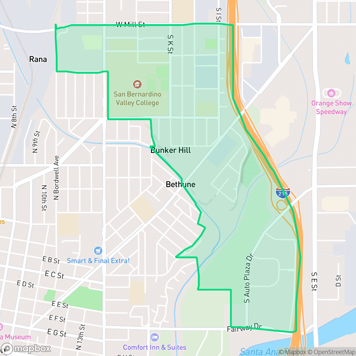 Map showing the location of Valley College, San Bernardino, CA