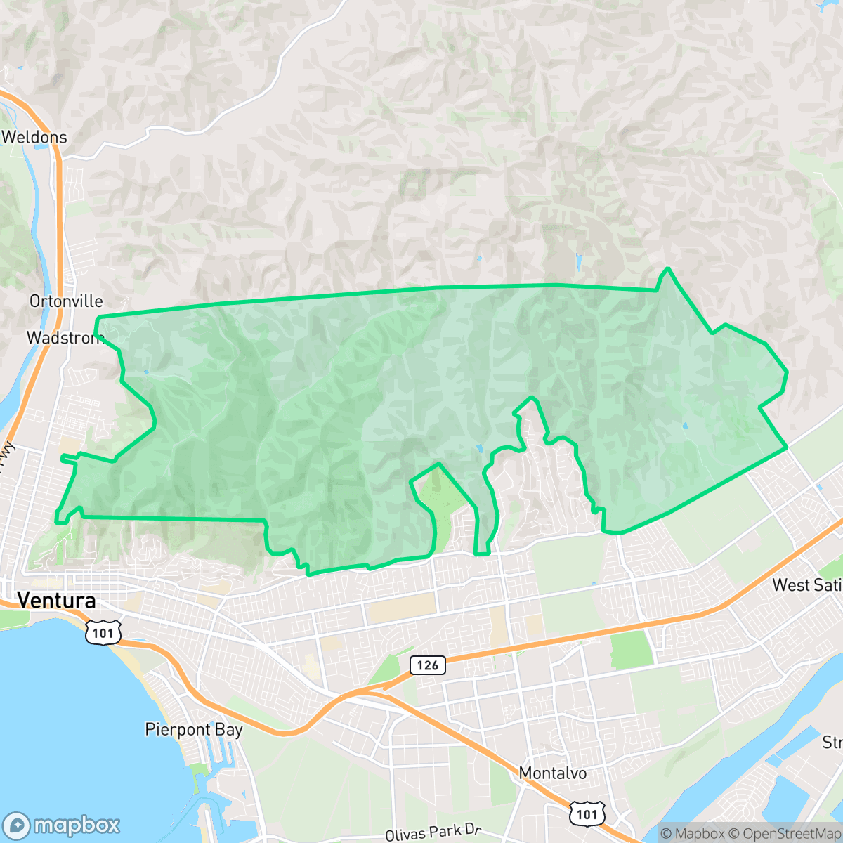 Map showing the location of Hillsides, San Buenaventura (Ventura), CA