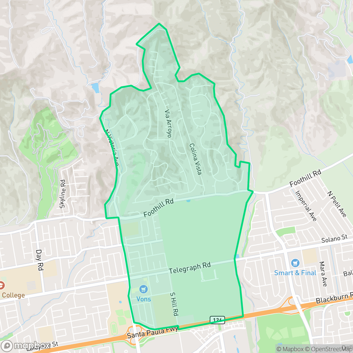 Map showing the location of Poinsettia, San Buenaventura (Ventura), CA