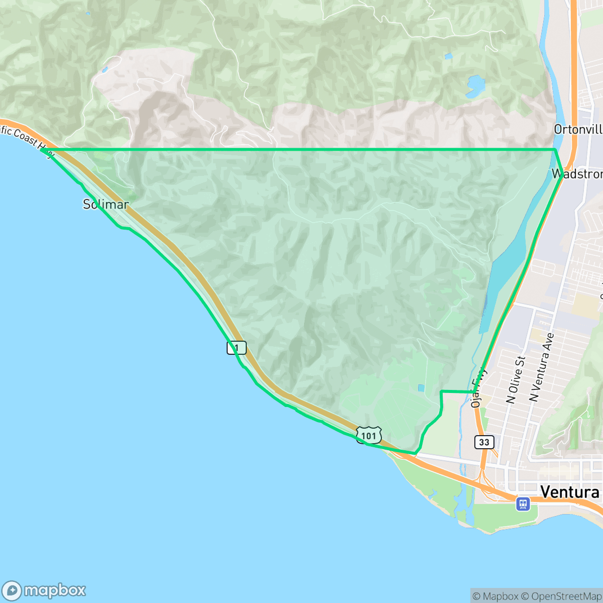 Map showing the location of Taylor Ranch, San Buenaventura (Ventura), CA
