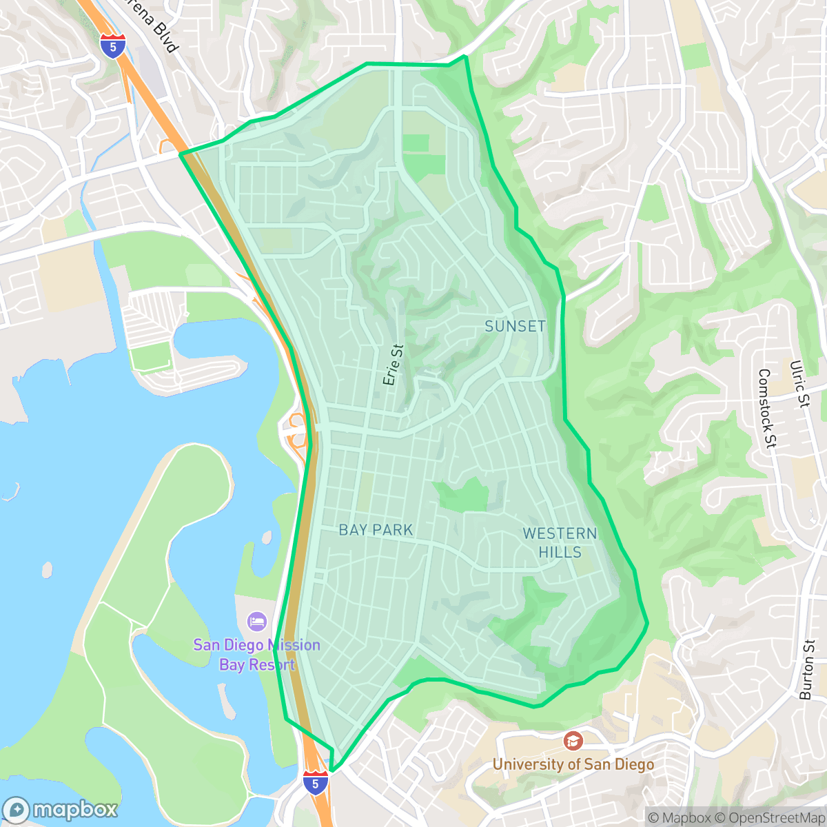 Map showing the location of Bay Park, San Diego, CA
