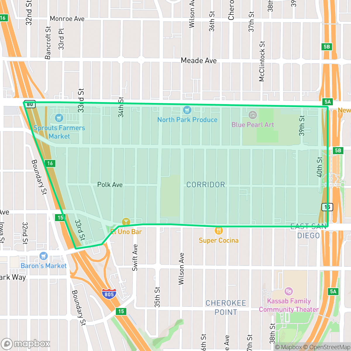 Map showing the location of Corridor, San Diego, CA