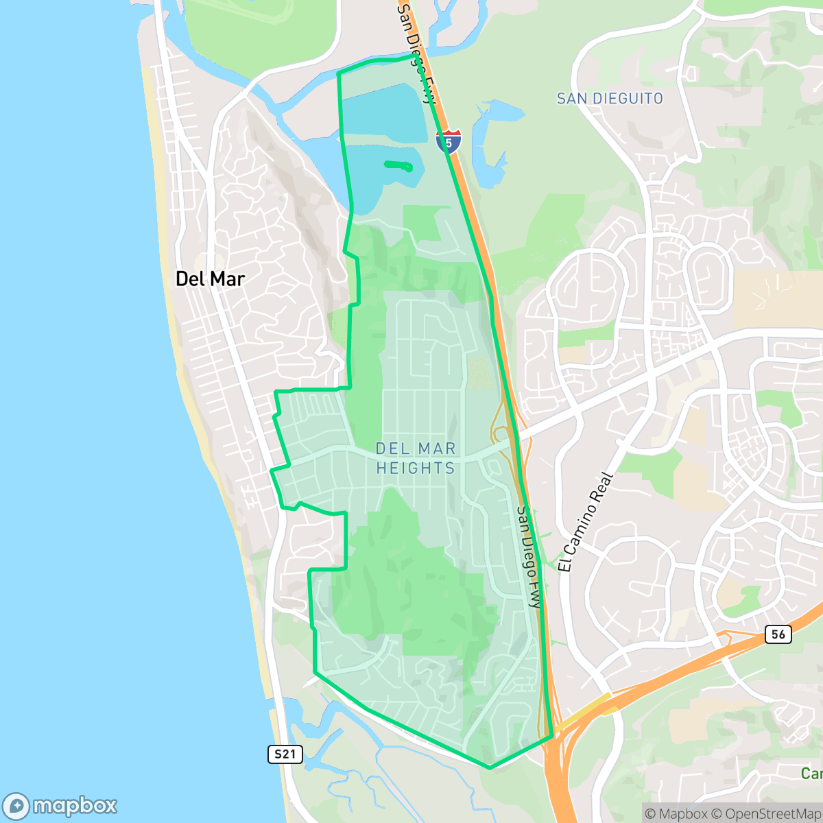 Map showing the location of Del Mar Heights, San Diego, CA