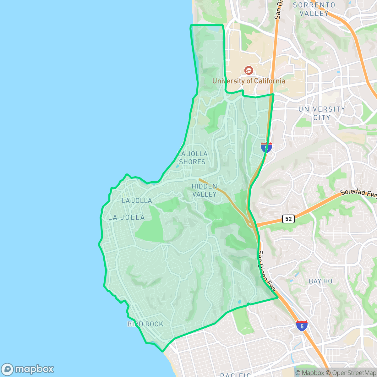 Map showing the location of La Jolla, San Diego, CA