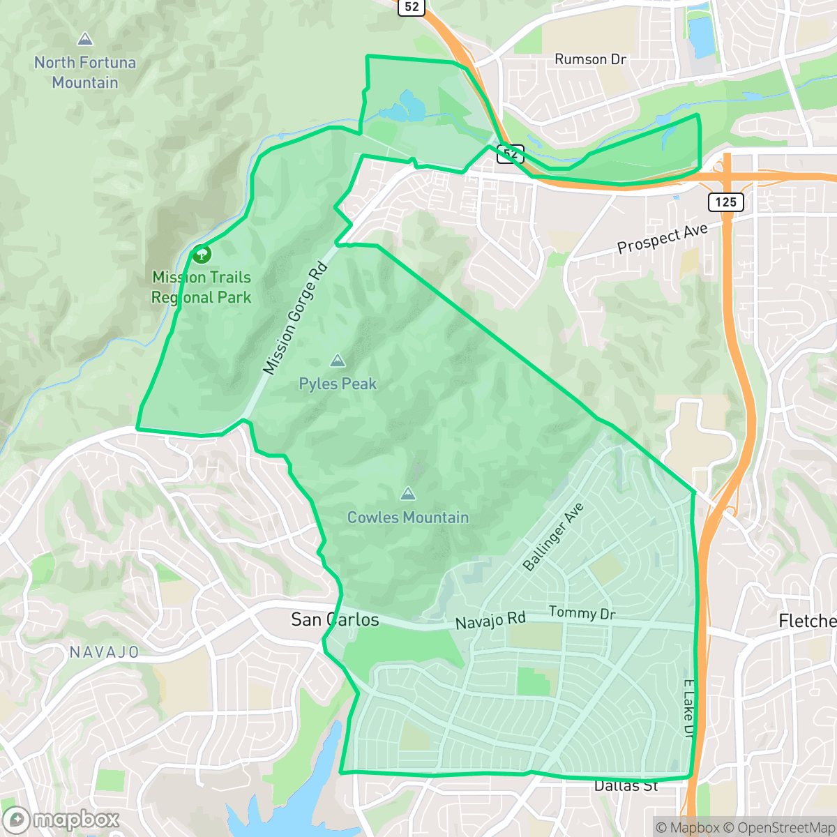 Map showing the location of Lake Murray, San Diego, CA