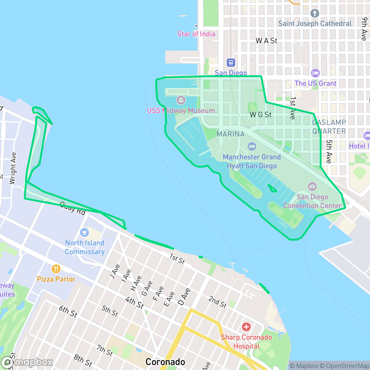 Map showing the location of Marina, San Diego, CA