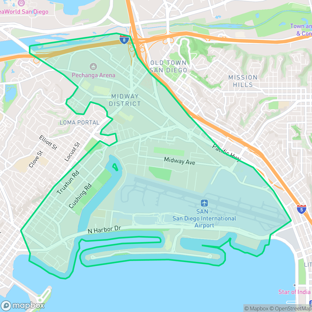 Map showing the location of Midway District, San Diego, CA