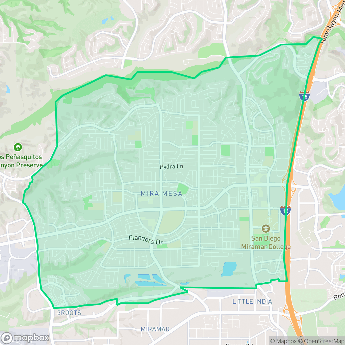 Map showing the location of Mira Mesa, San Diego, CA