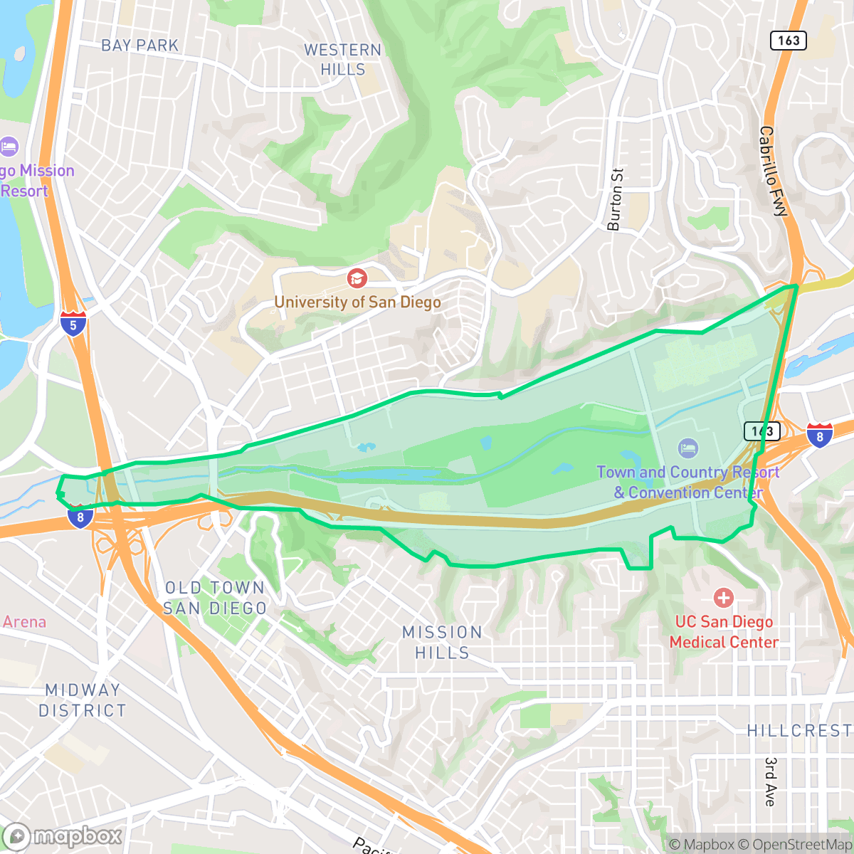 Map showing the location of Mission Valley West, San Diego, CA