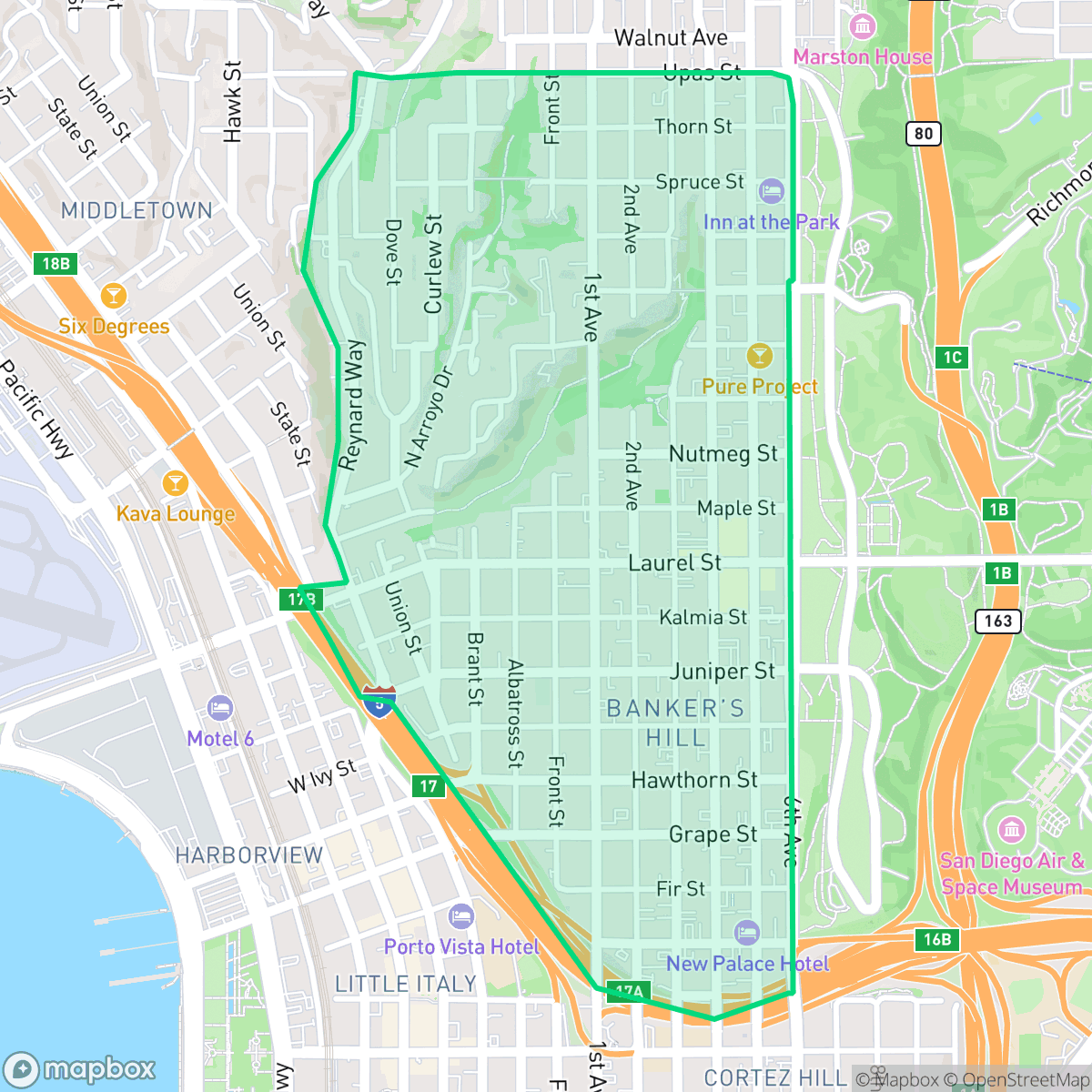 Map showing the location of Park West, San Diego, CA