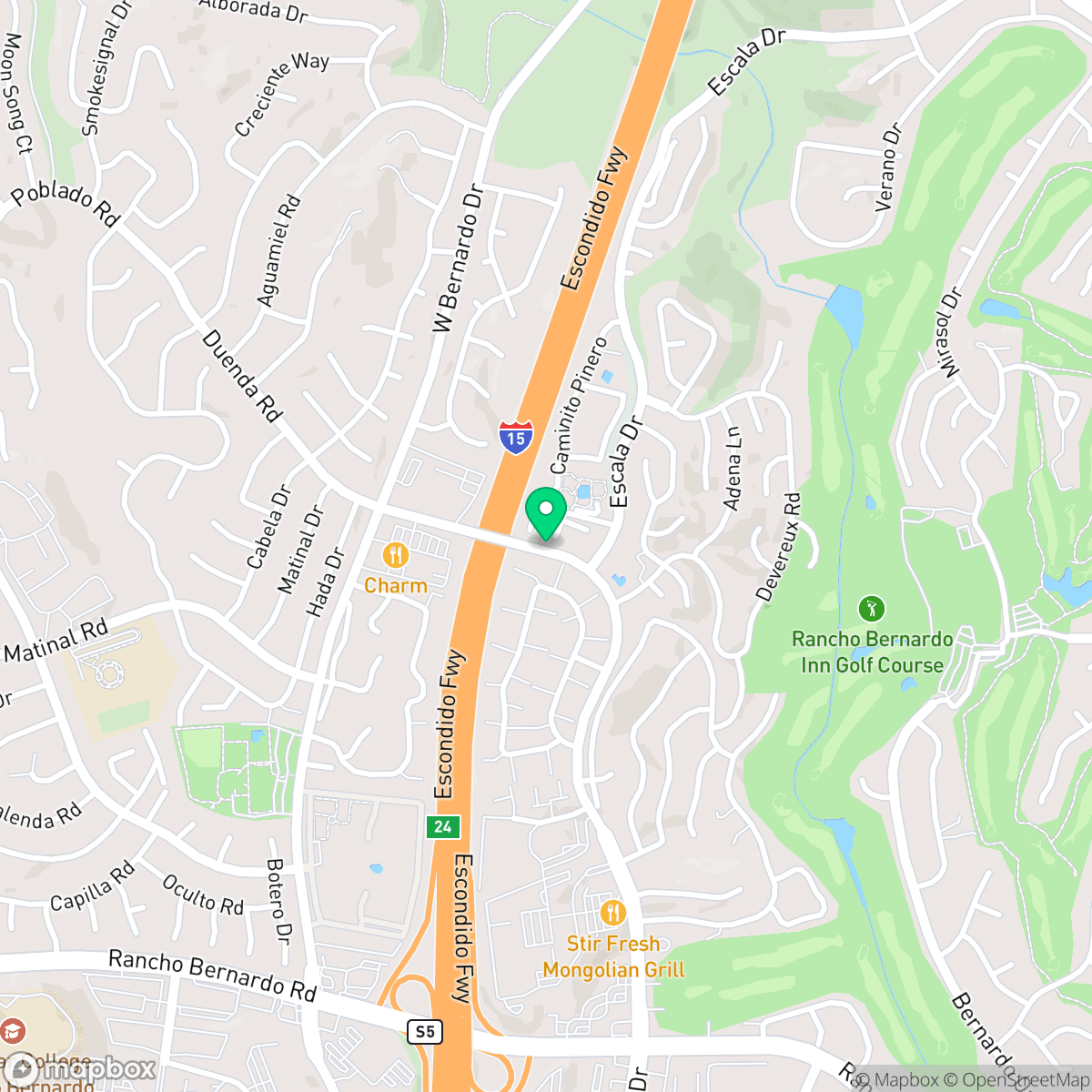 Map showing the location of Rancho Bernardo, San Diego, CA