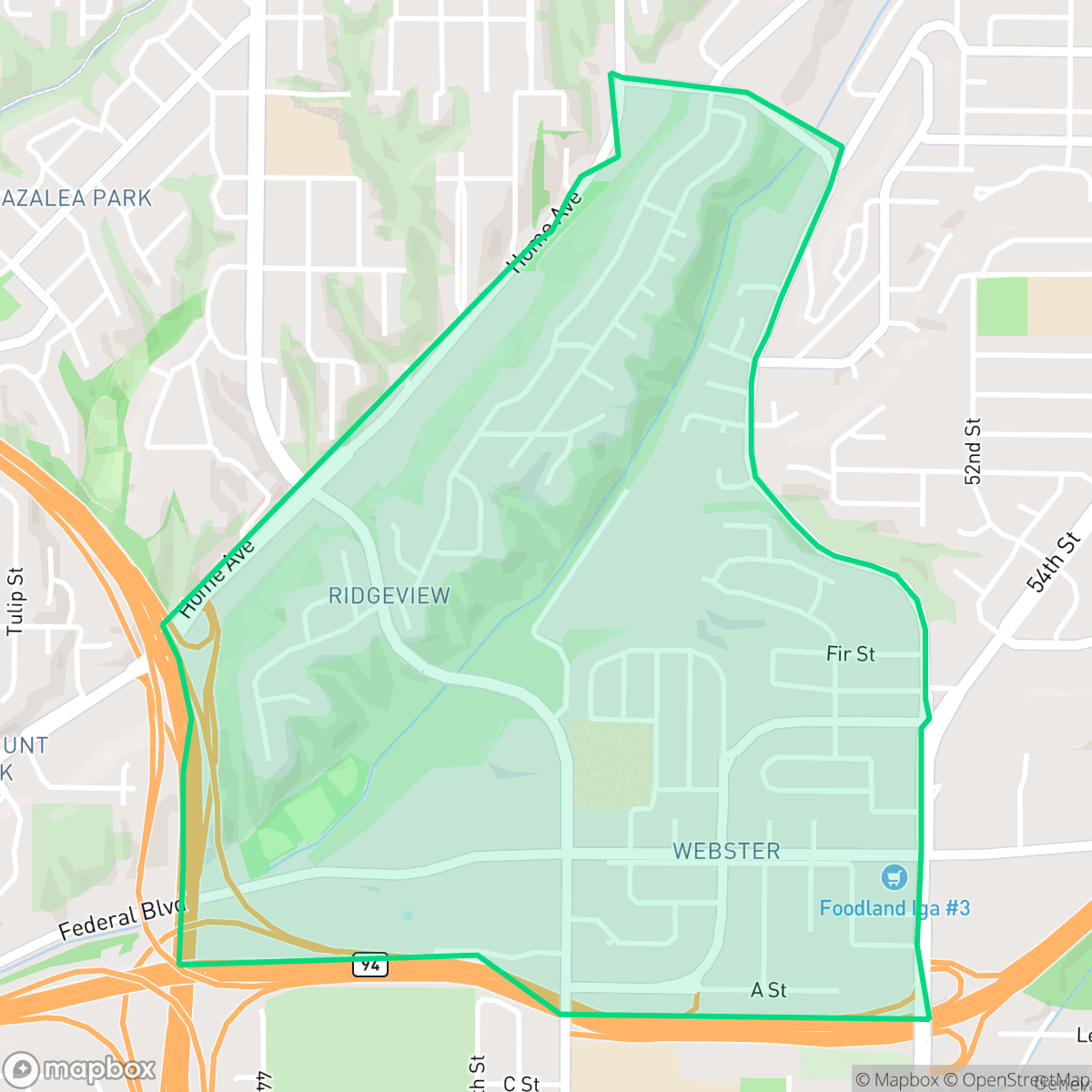 Map showing the location of Ridgeview-Webster, San Diego, CA