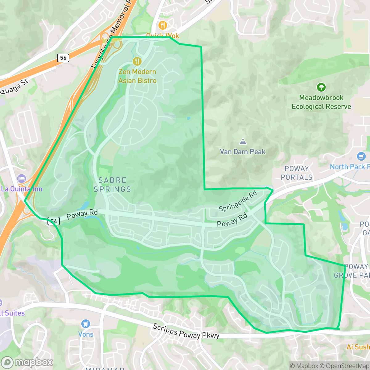 Map showing the location of Sabre Springs, San Diego, CA