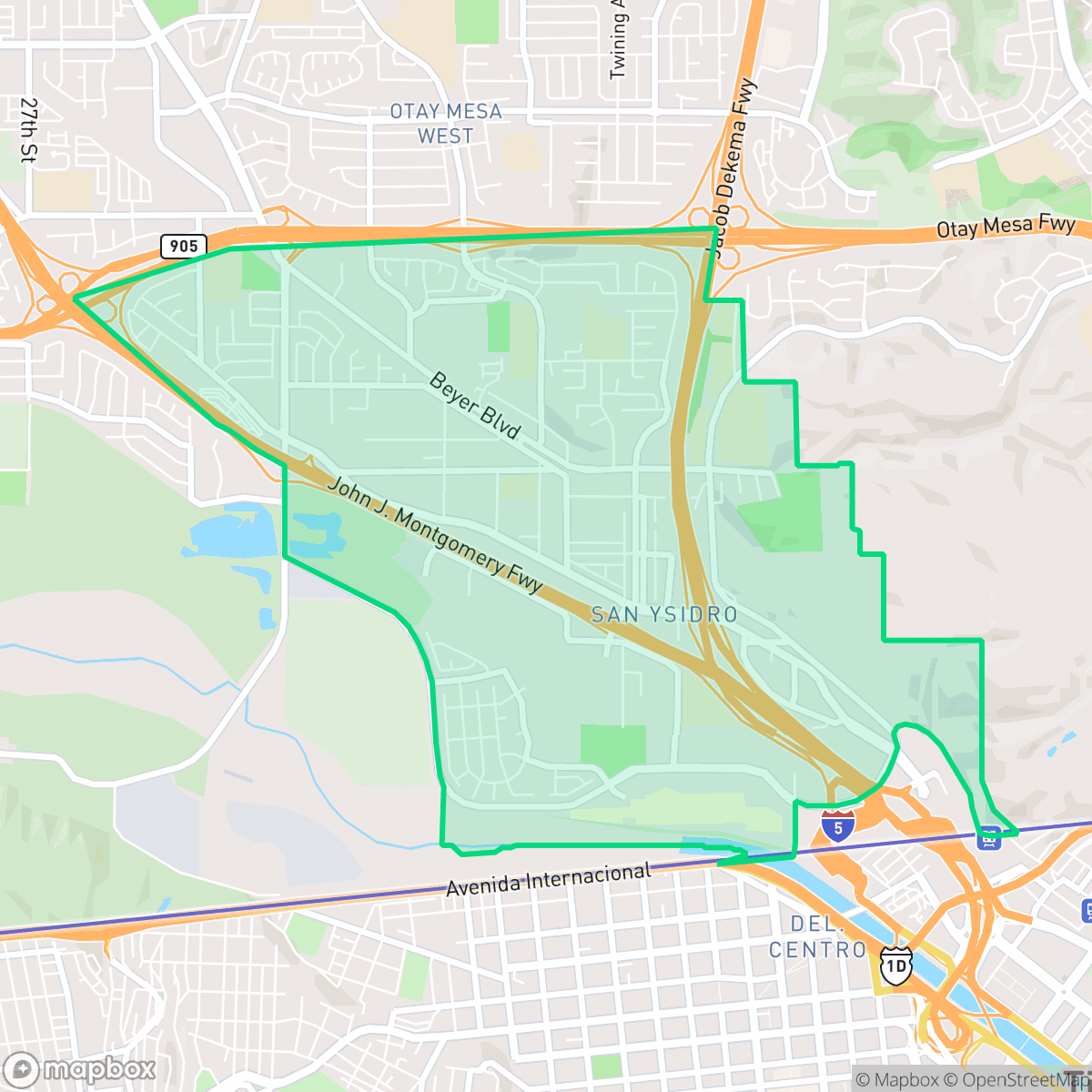 Map showing the location of San Ysidro, San Diego, CA