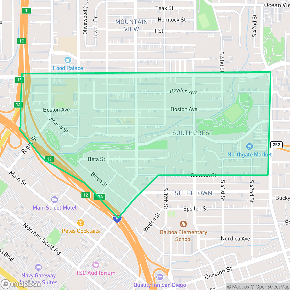 Map showing the location of Southcrest, San Diego, CA