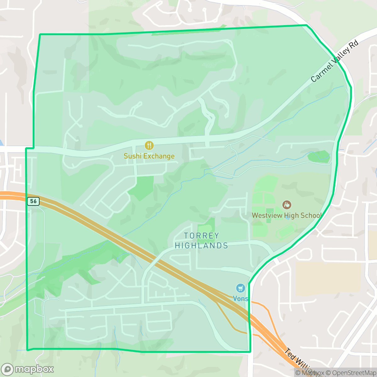 Map showing the location of Torrey Highlands, San Diego, CA