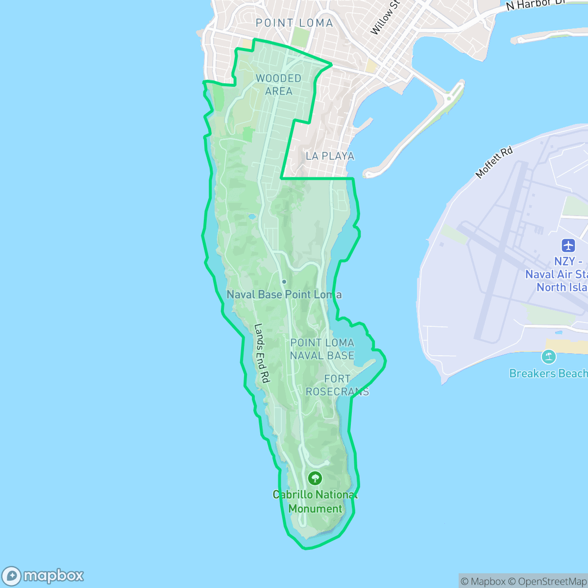 Map showing the location of Wooded Area, San Diego, CA