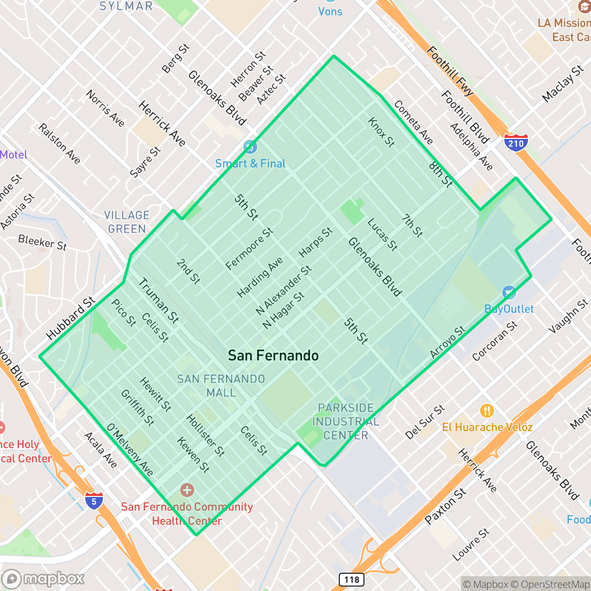 Map showing the location of San Fernando, CA — coverage area