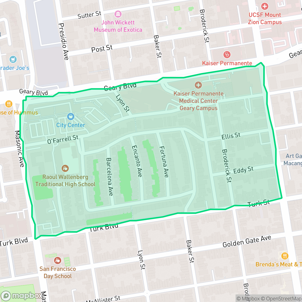 Map showing the location of Anza Vista, San Francisco, CA