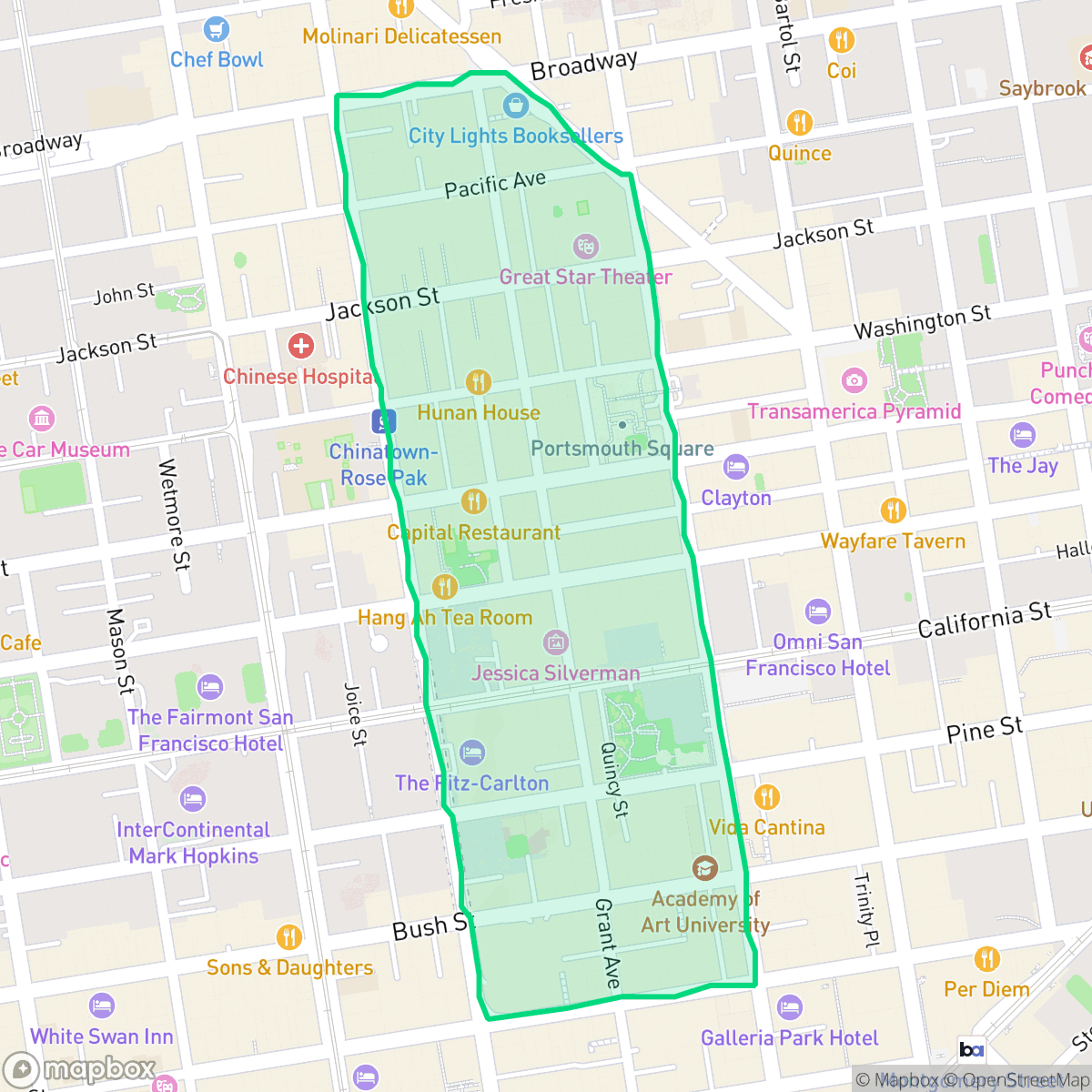 Map showing the location of Chinatown, San Francisco, CA