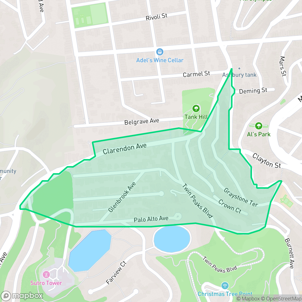 Map showing the location of Clarendon Heights, San Francisco, CA