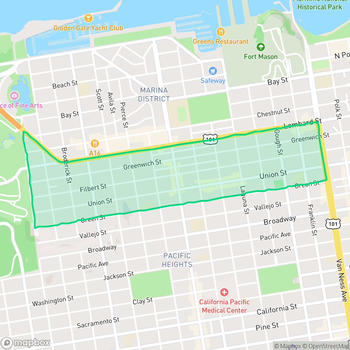 Map showing the location of Cow Hollow, San Francisco, CA