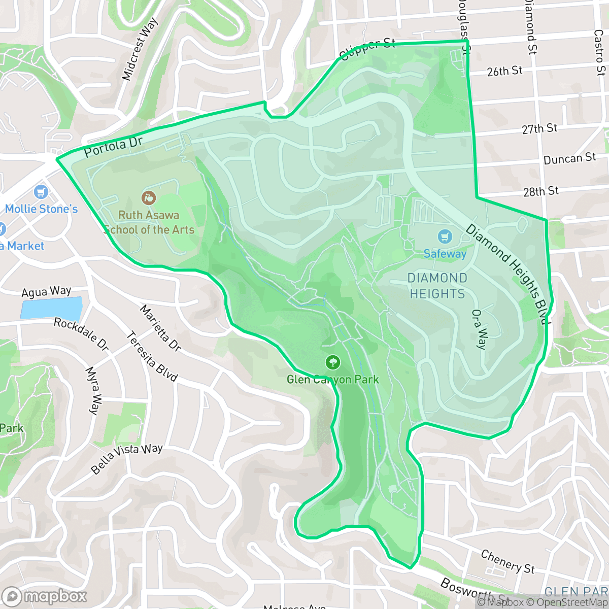 Map showing the location of Diamond Heights, San Francisco, CA