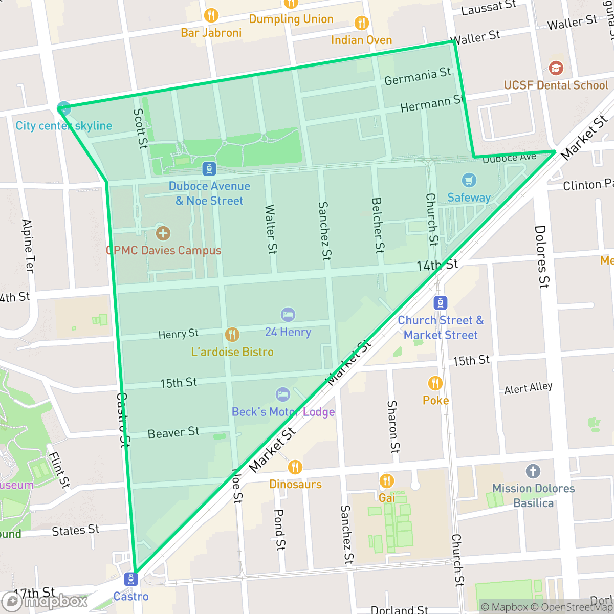 Map showing the location of Duboce Triangle, San Francisco, CA