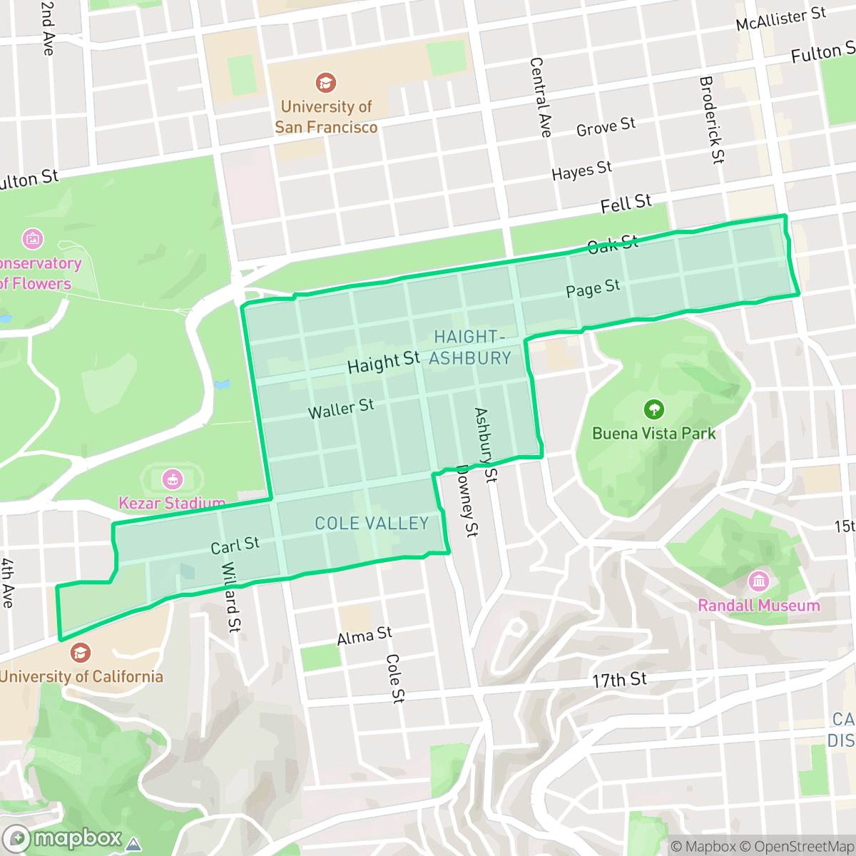 Map showing the location of Haight-Ashbury, San Francisco, CA