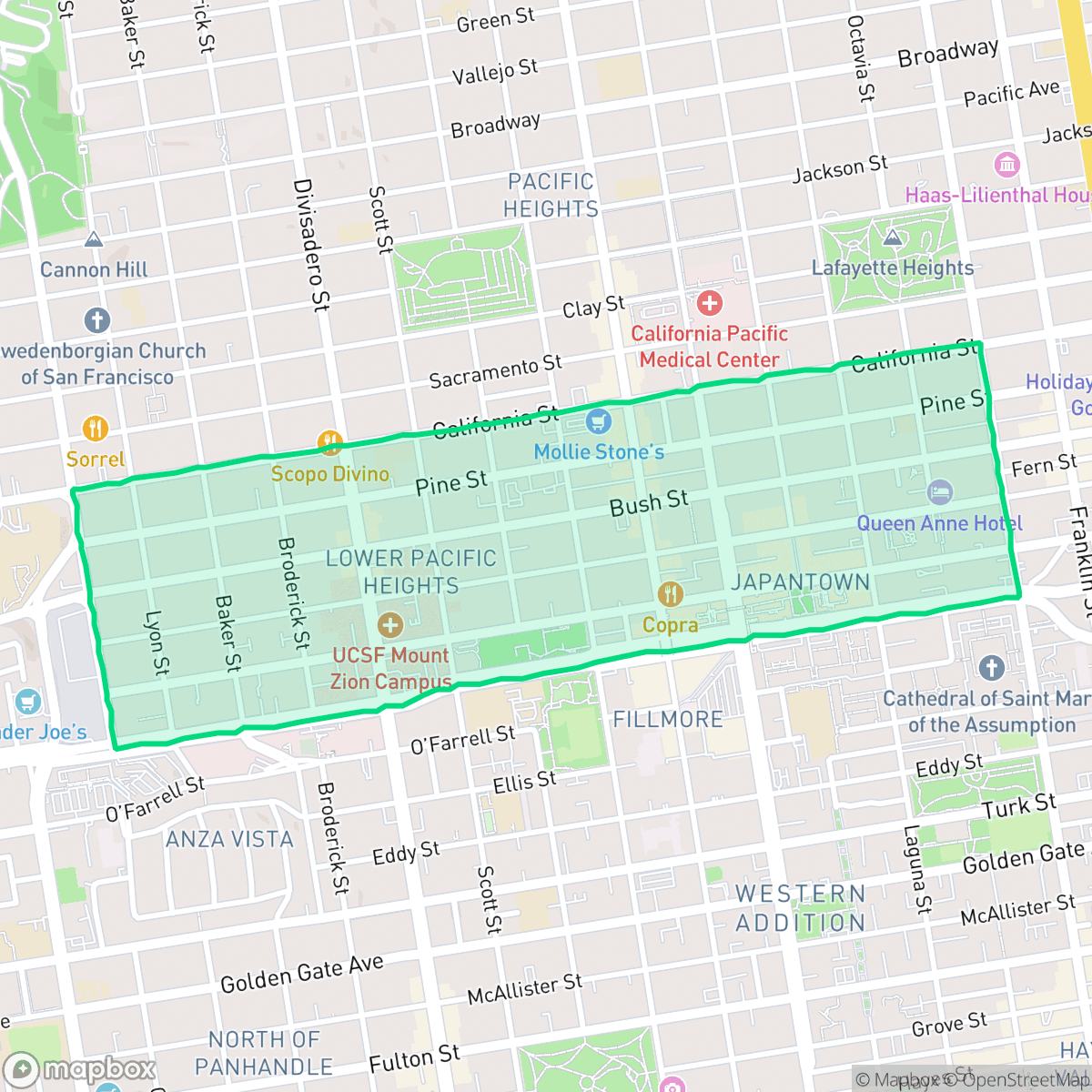 Map showing the location of Lower Pacific Heights, San Francisco, CA
