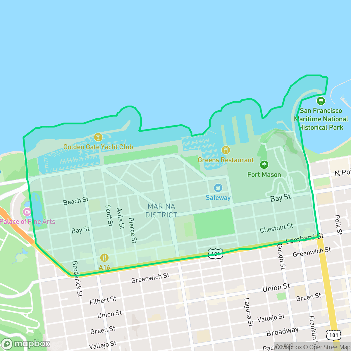 Map showing the location of Marina, San Francisco, CA