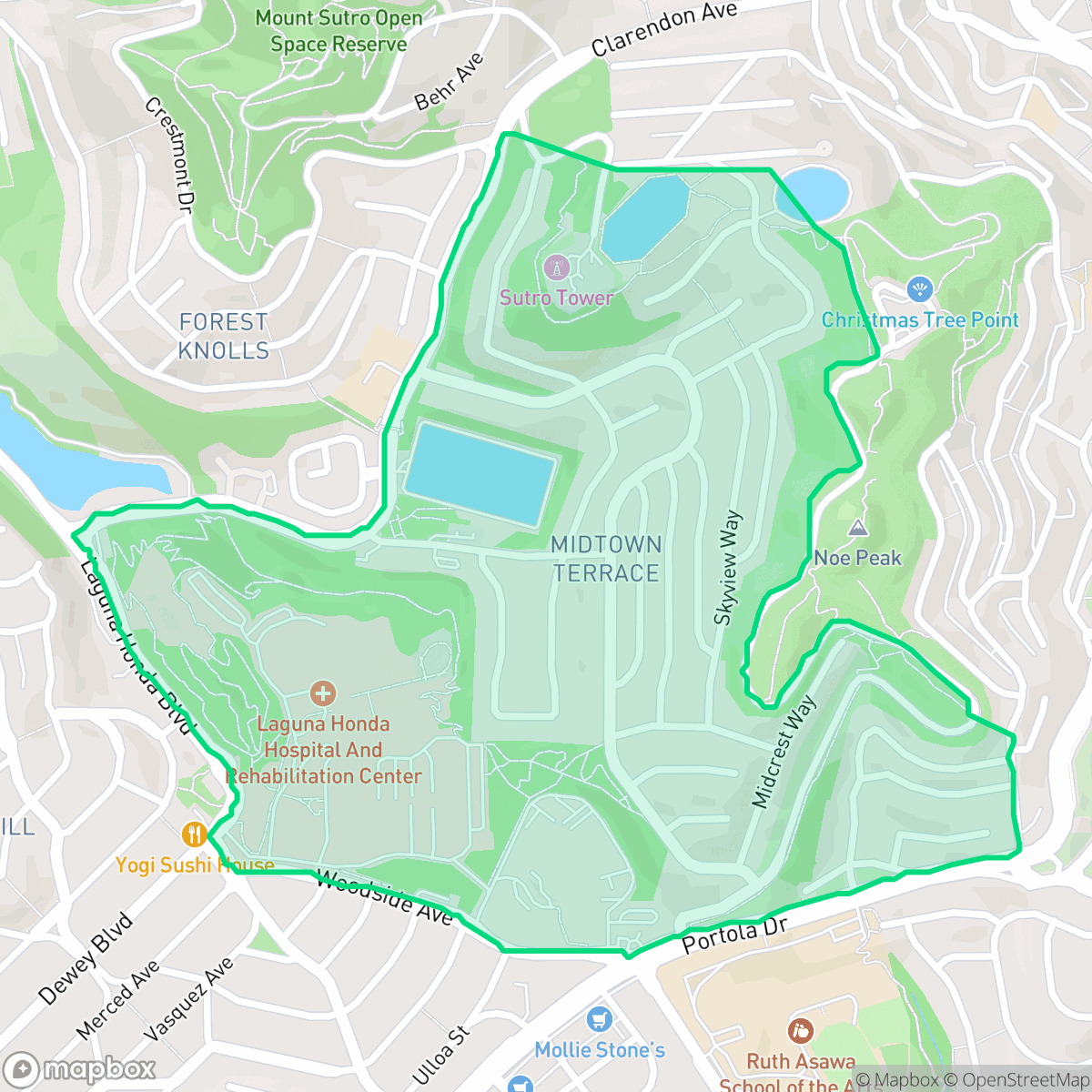 Map showing the location of Midtown Terrace, San Francisco, CA