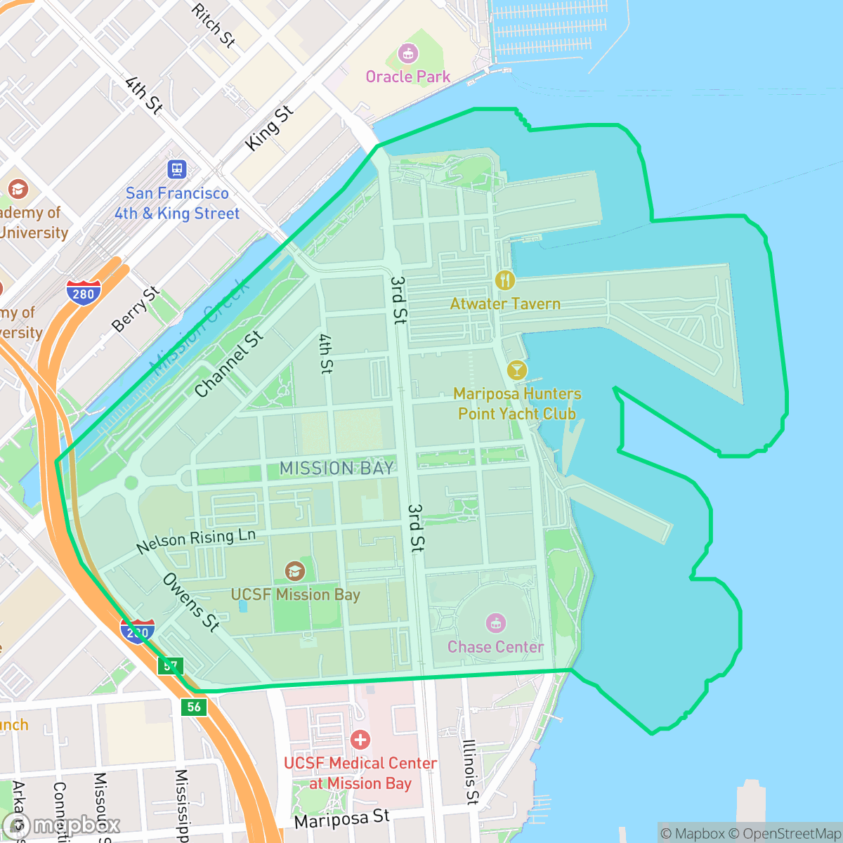 Map showing the location of Mission Bay, San Francisco, CA