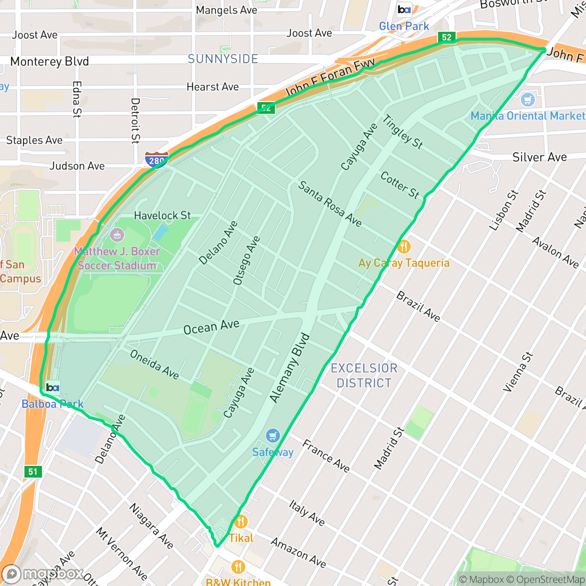 Map showing the location of Mission Terrace, San Francisco, CA