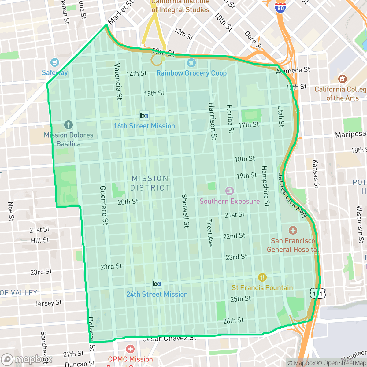 Map showing the location of Mission, San Francisco, CA