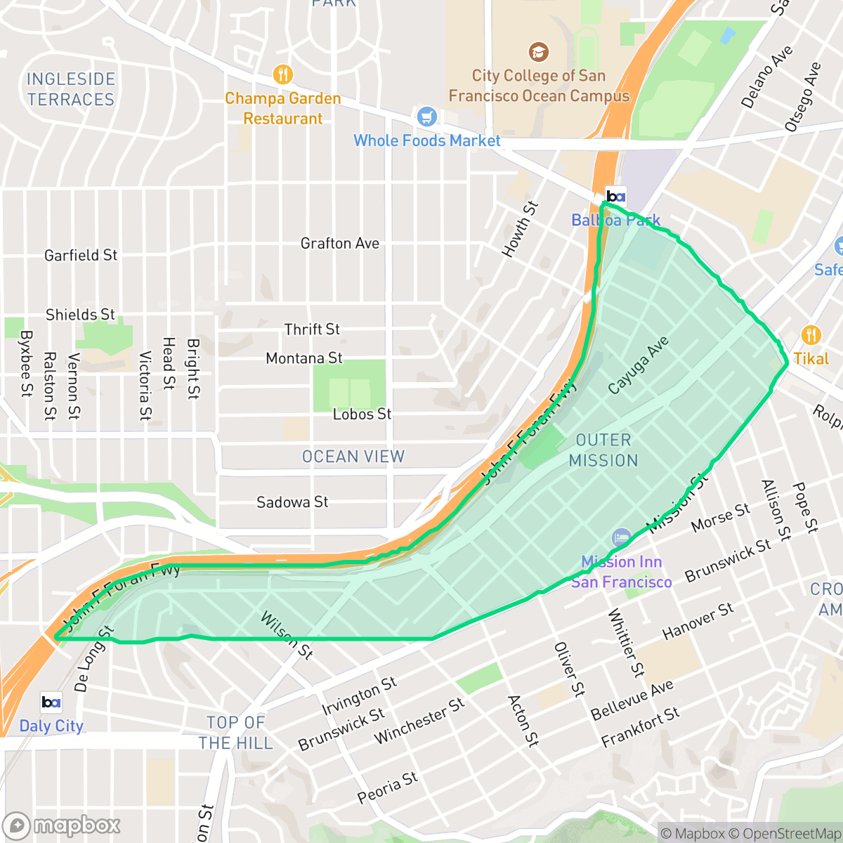 Map showing the location of Outer Mission, San Francisco, CA