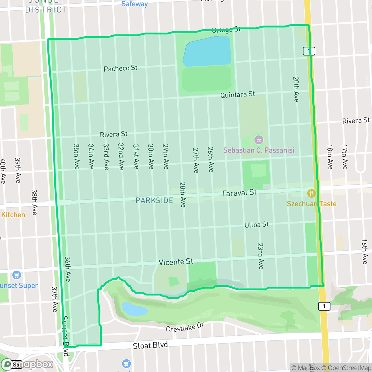 Map showing the location of Parkside, San Francisco, CA