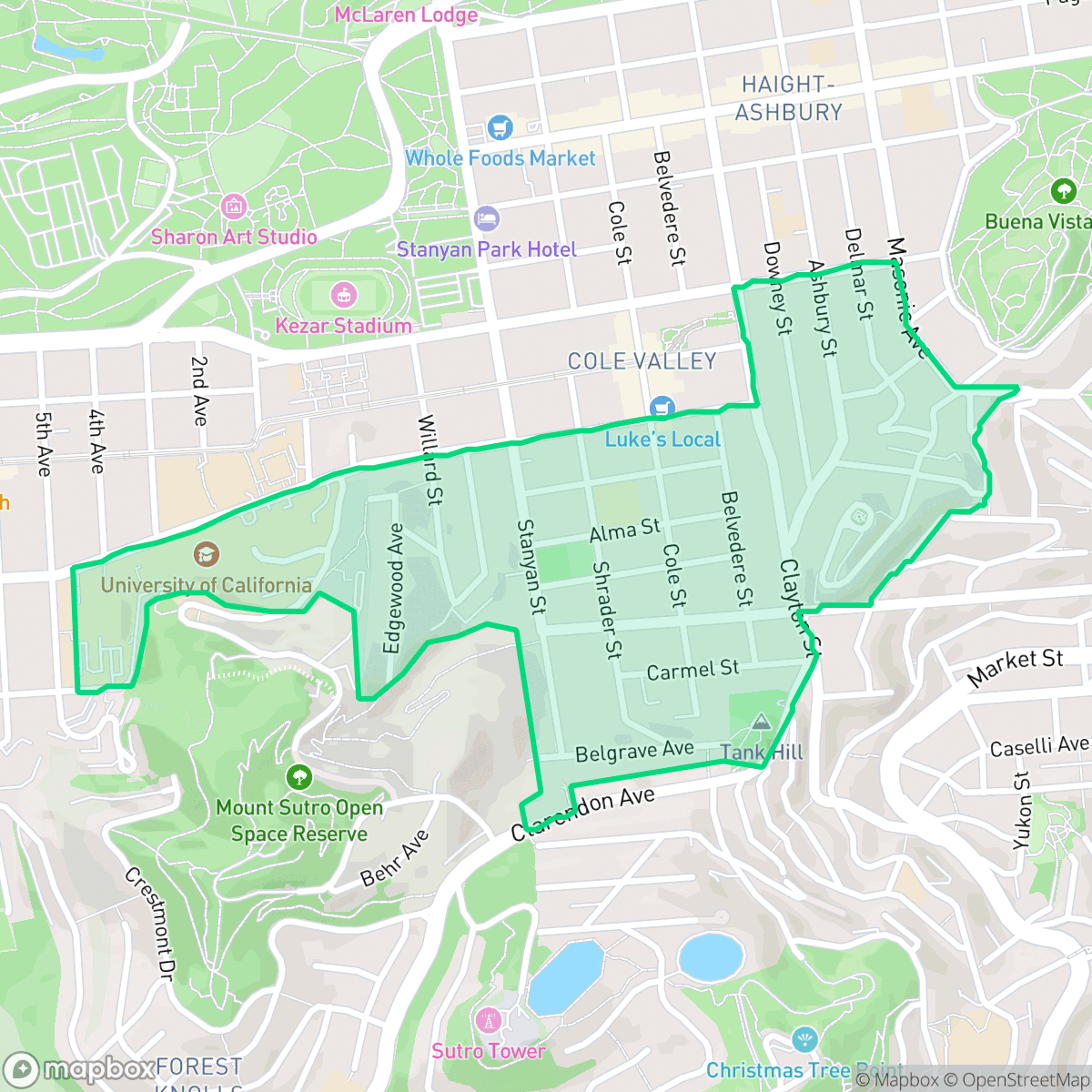 Map showing the location of Parnassus - Ashbury, San Francisco, CA